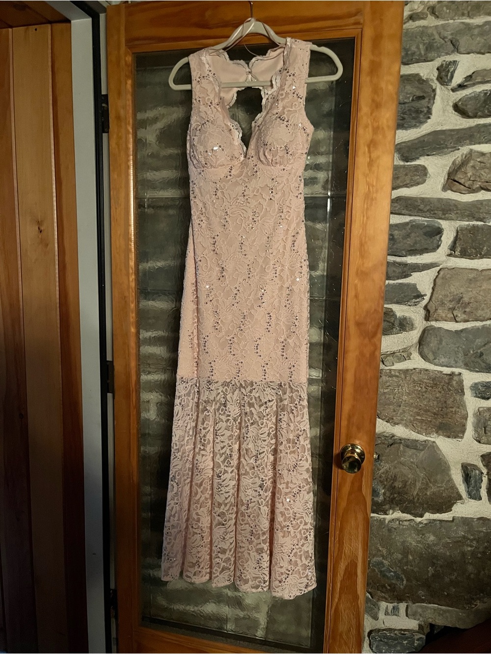 Night Way Collections Blush Lace Sequin Maxi Gown